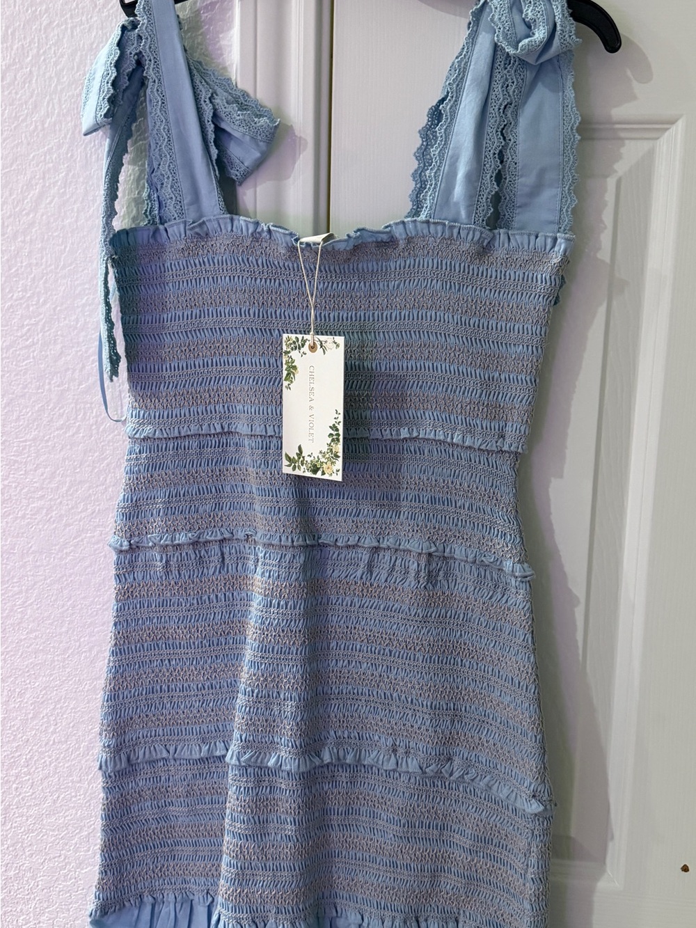 Anthropologie Pale Blue Smocked Lace-Trim Sundress - Picture 1 of 3
